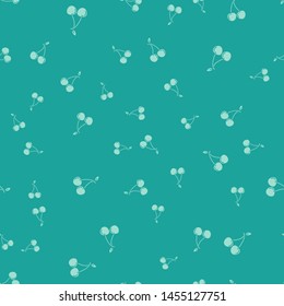 Green Cherry icon isolated seamless pattern on green background. Fruit with leaf symbol.  Vector Illustration