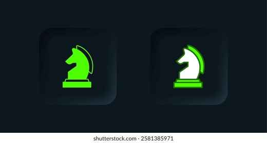 Green Chess icon isolated on black background. Business strategy. Game, management, finance. Black square button. Vector