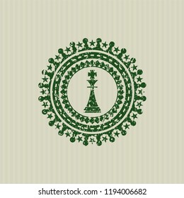 Green chess king icon inside grunge style stamp