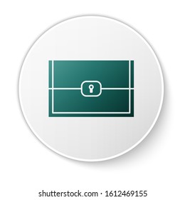 Green Chest for game icon isolated on white background. White circle button. Vector Illustration