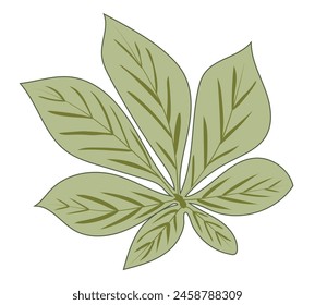 Green chestnut leaf with veins in flat design. Decorative tree foliage. Vector illustration isolated. svg