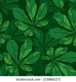 Green Chestnut leaves seamless pattern.Trendy vector illustration