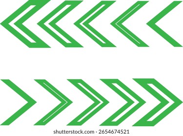 Conjunto de flechas de Chevron verde, Elementos de navegación direccional, indicadores de puntero modernos
