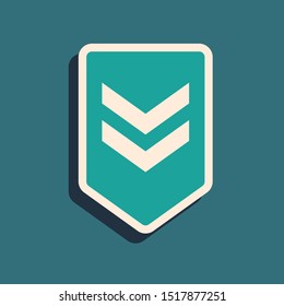 Green Chevron icon isolated on blue background. Military badge sign. Long shadow style. Vector Illustration