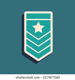 Green Chevron icon isolated on blue background. Military badge sign. Long shadow style. Vector Illustration