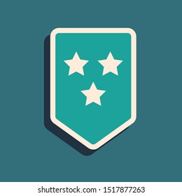 Green Chevron icon isolated on blue background. Military badge sign. Long shadow style. Vector Illustration
