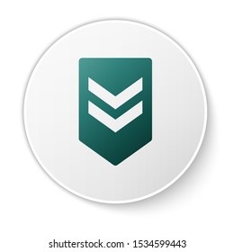 Green Chevron icon isolated on white background. Military badge sign. White circle button. Vector Illustration