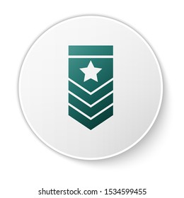 Green Chevron icon isolated on white background. Military badge sign. White circle button. Vector Illustration
