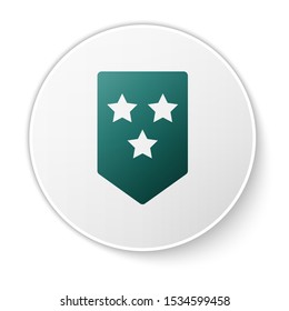 Green Chevron icon isolated on white background. Military badge sign. White circle button. Vector Illustration