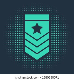 Green Chevron icon isolated on blue background. Military badge sign. Abstract circle random dots. Vector Illustration