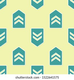 Green Chevron icon isolated seamless pattern on yellow background. Military badge sign.  Vector Illustration