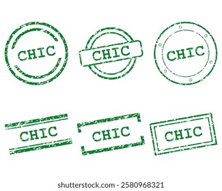 Green chic stamps on white