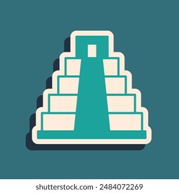 Green Chichen Itza in Mayan icon isolated on green background. Ancient Mayan pyramid. Famous monument of Mexico. Long shadow style. Vector