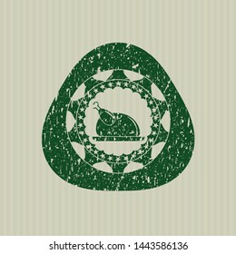 Green chicken dish icon inside grunge seal