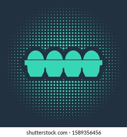 Green Chicken egg in box icon isolated on blue background. Abstract circle random dots. Vector Illustration