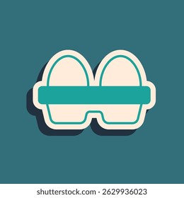 Green Chicken egg in box icon isolated on green background. Long shadow style. Vector