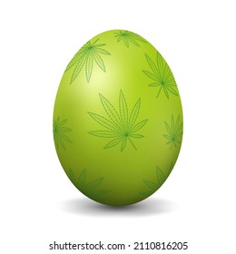 Green chicken egg with cannabis leaf for easter Realistic and volumetric egg
