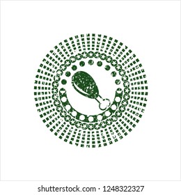 Green chicken leg icon inside distress rubber grunge seal