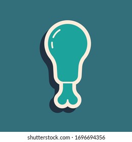 Green Chicken leg icon isolated on green background. Chicken drumstick. Long shadow style. Vector Illustration