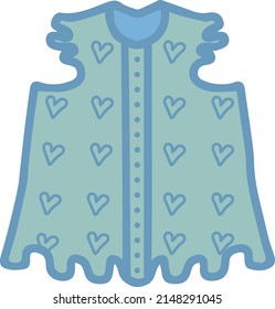 green children's blouse with short sleeves, frills and hearts buttons for a girl, freehand vector illustration isolated