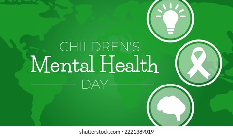 Green Children's Mental Health Week Background with Icons