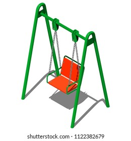 Green children's swing with armchair, vector illustration in isometric perspective on a white background