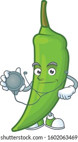 Green chili cartoon character style as a Doctor with tools