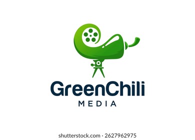 Green Chili Cinema Old classic Camera Logo design. Film Video company icon