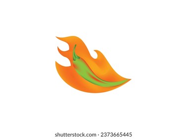  Green chili with fire flame isolated on transparent background cutout .