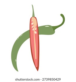 Green Chili Pepper Cut Vector Isolated
