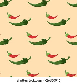 Green chili pepper healthy plant seamless pattern vintage illustration food vegetable background