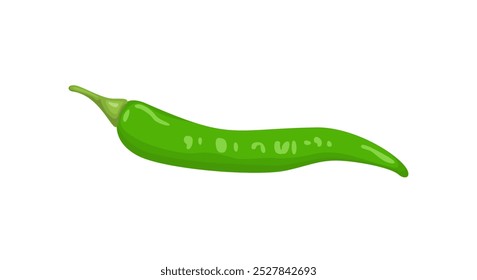 Green chili pepper isolated on white background. Vector cartoon flat illustration.