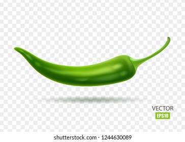 Green chili peppers on a transparent background, hot spicy, fruit, spice, food, vegetable. 3D vector illustration. EPS10