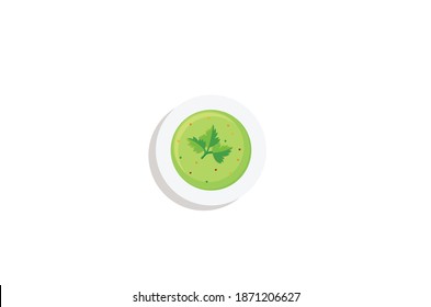 Green chili sauce in bowl vector illustration isolated on white background