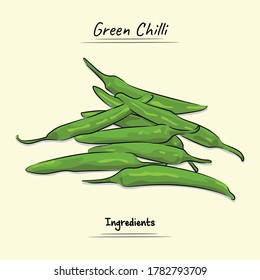 Green Chilli Hot Flavor, Used For Cooking Some Food, Sketch & Vector Style