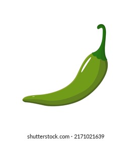 Green chilli pepper icon on white background. Fresh food spice. Vector illustration for design,print, web.