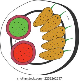 chiles verdes rellenos de picante de diseño de iconos vectoriales de pollo, símbolo de comida rápida, señal de comida chatarra, popular y barato buen gusto tentempiés de stock ilustración, concepto Peri peri bites