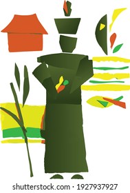 Green China Man in Garden Vector