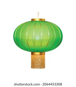 Green chinese lantern of circular shape realistic composition with flattened festive lantern vector illustration