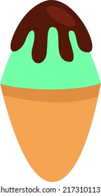 Green chocolate ice cream, illustration, vector on a white background.