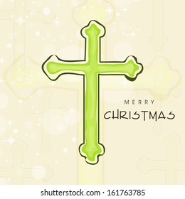 Green Christian Cross on abstract background, can be use as flyer, banner or background for Merry Christmas celebration. 