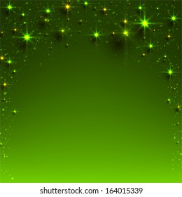 Green christmas abstract texture background. Holiday illustration with stars and sparkles. Vector. 