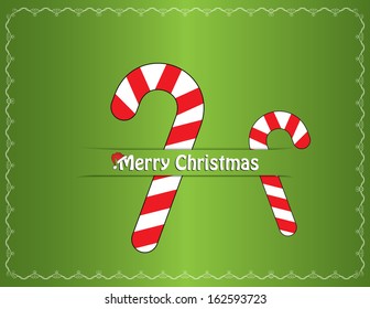 Green christmas applique with christmas candy and text. Eps10 vector holiday card. 