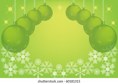 green christmas background with christmas balls. Vector EPS10 illustration