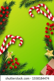Green Christmas background with decorations