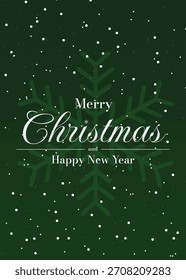 Fondo de Navidades verdes con el copo de nieve Grande y la nieve que cae – Navidades alegres elegantes y saludo feliz del año Nuevo