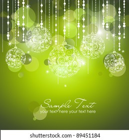 Green Christmas Background with Christmas ornaments