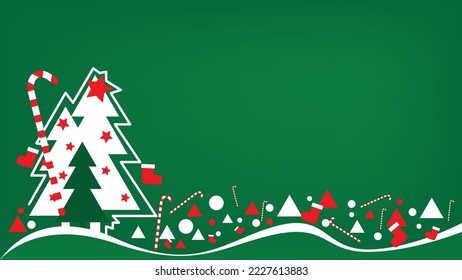 Green Christmas Background with Pine Tree and ornaments