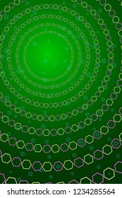 Green Christmas Background with Polygons. Bright Snowfall of Stars. Vector Illustration