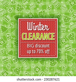 green christmas background and  sale label, vector illustration